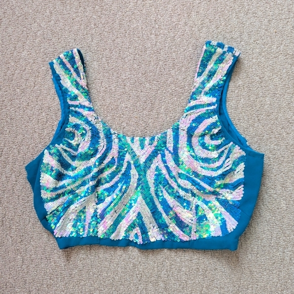 Aqua Blue & Sequence Indian Saree - Small Like New - Picture 2 of 5